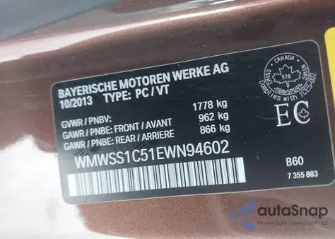 2014 Mini Paceman Cooper из США, поврежденный, VIN WMWSS1C51EWN94602